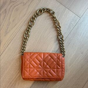 Zara Orange Quilted Shoulder Bag with Chain